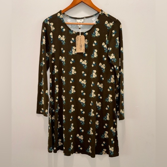 Natural Life NWT brown floral All Day long sleeve stretchy tunic dress sz M - Picture 5 of 7